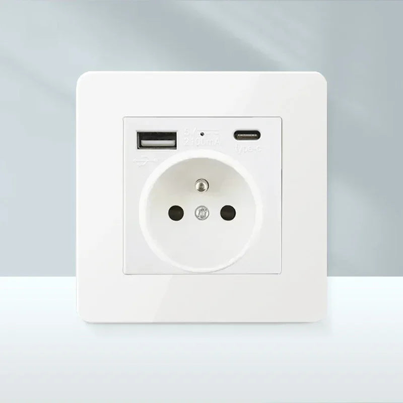 White Antique Stainless Steel Panel Wall Lamp Switch, Toggle Wall Dimmer Switch Socket EU USB Plug Socket 220V Electrical On Off
