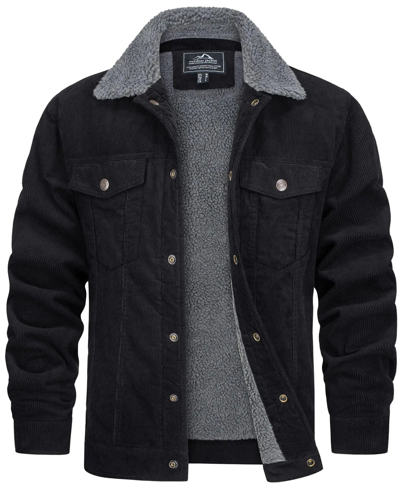 TACVASEN Thicken Fleece Lining Mens Corduroy Jacket Sherpa Lined Winter Coats Trucker Cargo Workwear Multi-Pocket Outwear