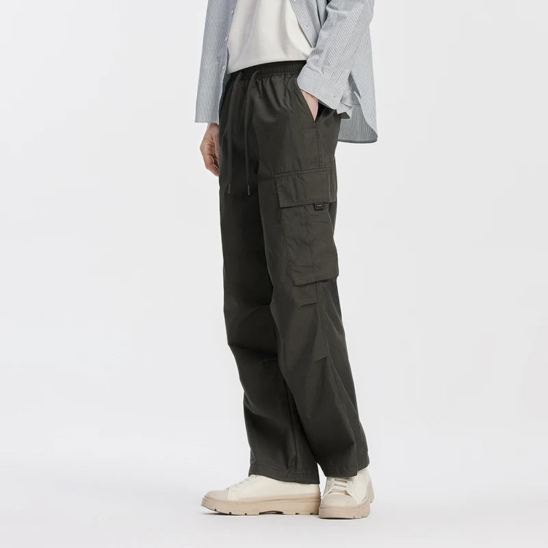 Semir Men Pants Loose Straight Outdoor Cargo Knee Pleat Drawstring Waist Utility Casual Autumn Trousers Daily Wear 2026