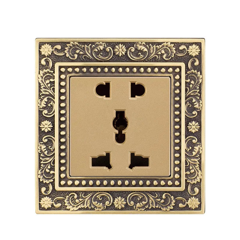 Luxury European retro Metal Button Switch panel,EU France Standard copper Wall socket,Universal light home switch power outlet