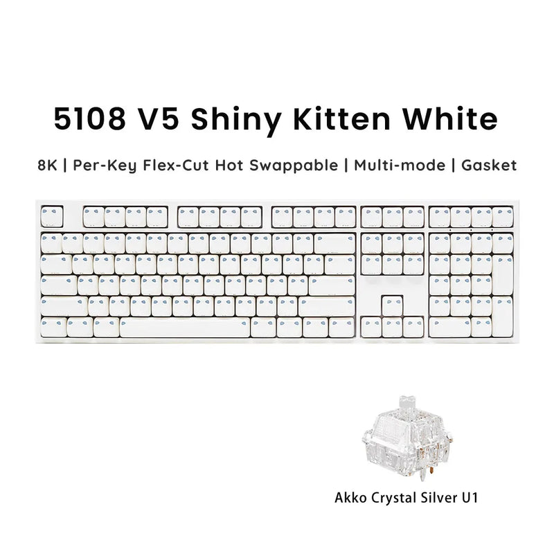 Akko 5108 V5 Mechanical Keyboard MAO Shiny Kitten Keycap 108-Key Full Size Per-Key Flex-Cut Hot Swap 8K RGB Tri-mode Keyboard
