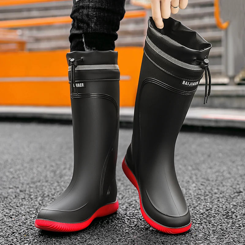Rain Shoes Men's Waterproof Rainproof Boots Four Season Soft Sole Anti-Slip Comfort Outdoor Work Water Shoe High Top Water Boots