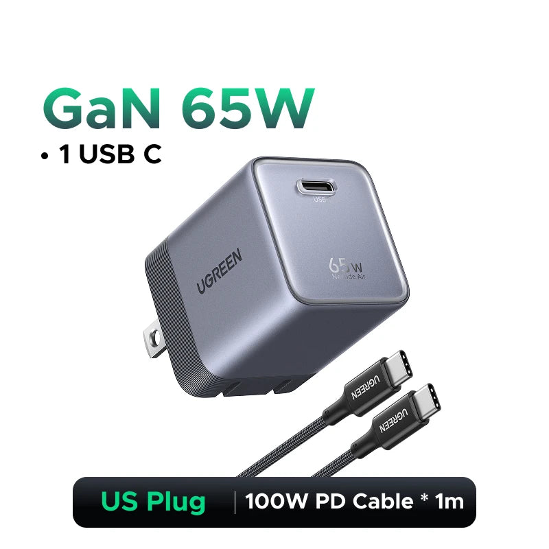 【Ultra Mini-US Plug】UGREEN 65W 45W GaN USB C Charger PD3.0 QC4.0 PPS For Macbook Pro Laptop iPhone 18 17 Samsung S26 iPad Tablet