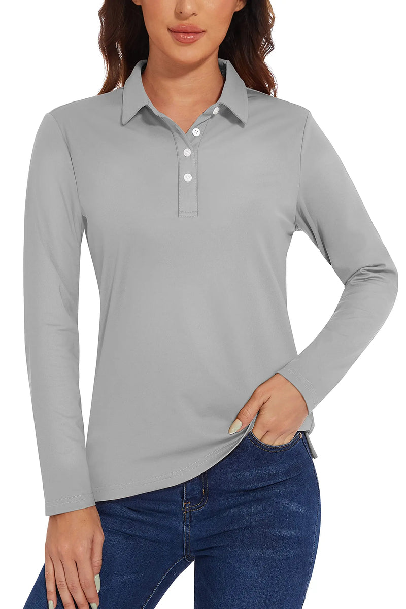 TACVASEN UPF 50+ Polo Shirts Womens Long Sleeve Shirts UV Protection Performance Polos Golf Tennis Working Shirts Pullover Top