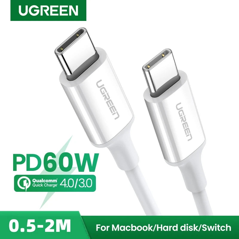 UGREEN PD60W USB-C to USB-C Cable Fast Charging for iPhone 17 Samsung S26 Xiaomi MacBook Air iPad Pro 3A Quick Charge 4.0 3.0