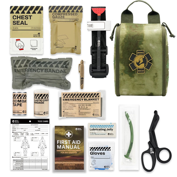 RHINO RESCUE EDC IFAK Survival Trauma Kit Molle Tactical Pouch With Metal Tourniquets,Bandage,Chest Seal For Camping Hiking Bag