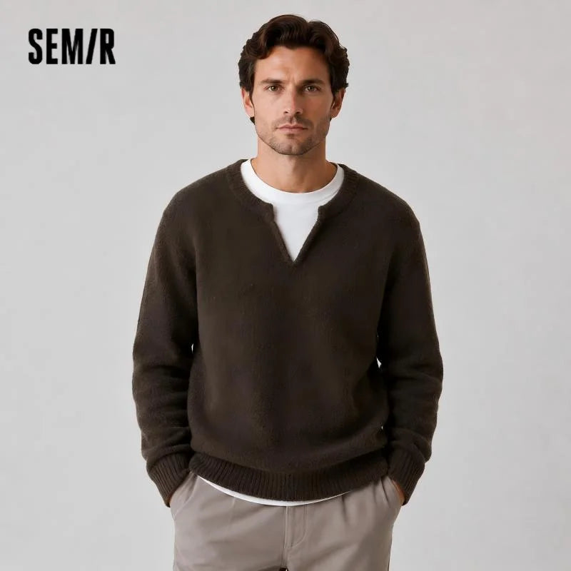 Semir Knitted Sweater Men Winter Fake Two-Piece V-Neck Wool Blend 2025 New Color Block Fashion Inner Wear Sweater Men'S Clothing