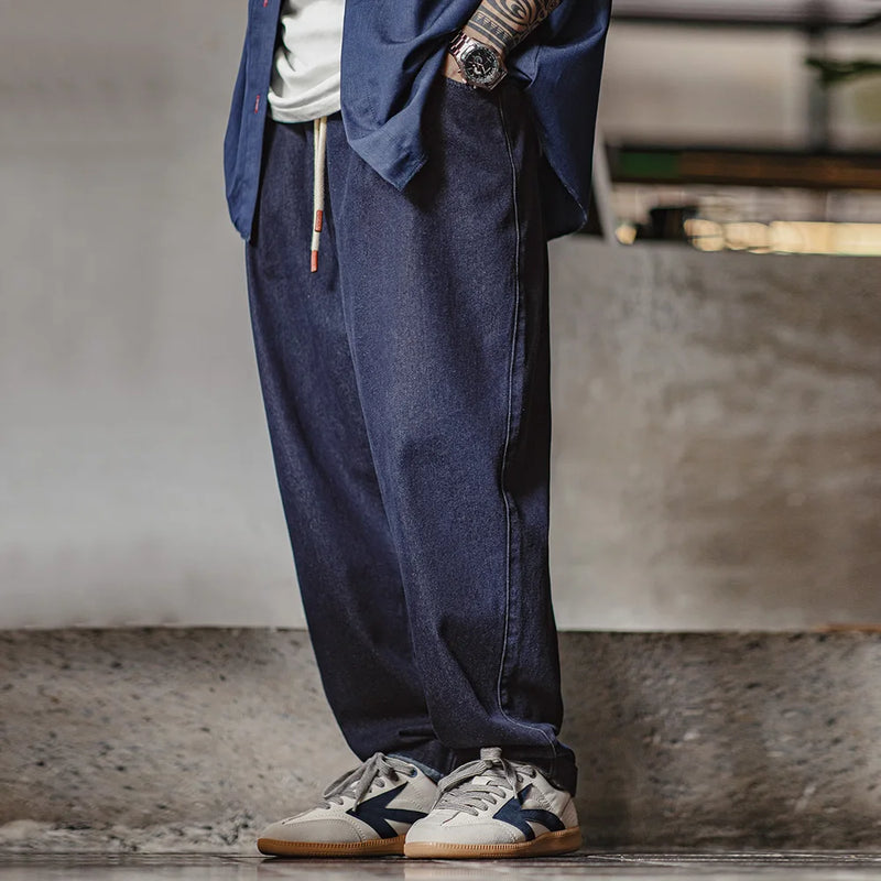 ខោខូវប៊យ Maden Casual 10oz Jogger Denim ជាមួយនឹងខ្សែចងចង្កេះយឺតសម្រាប់ខោបុរសនិទាឃរដូវ និងរដូវស្លឹកឈើជ្រុះ