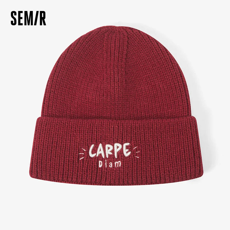 Semir Warm Hat ColorBlock Knit Women Autumn Winter 2025 Beanie Embroidered Cozy Soft Wool Stylish