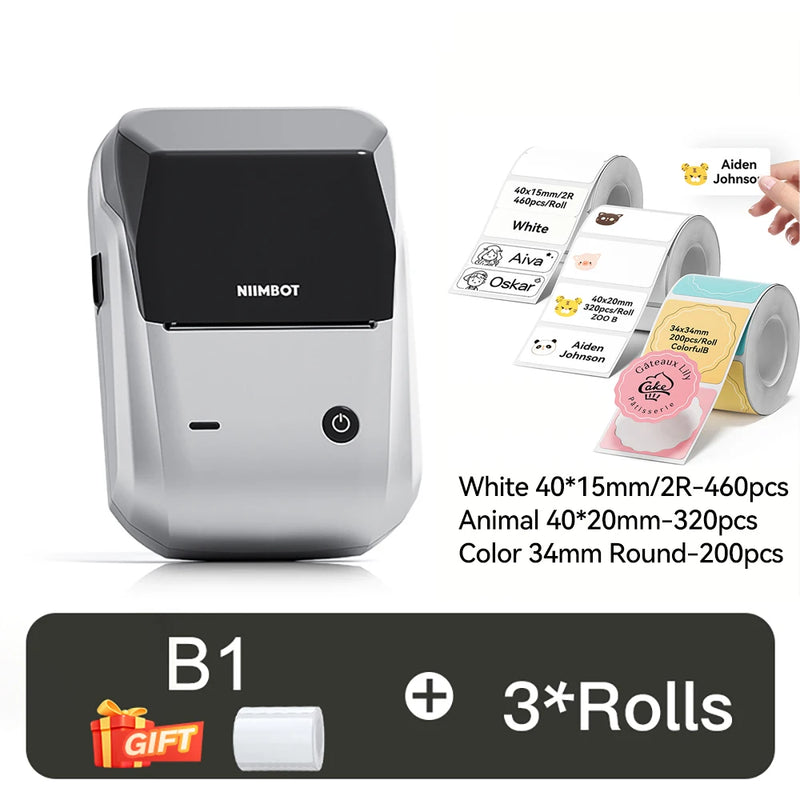 NIIMBOT B1 Portable Thermal Printer With Tapes 2 Inch Adhesive Label Printer Mini Bluetooth Sticker Maker Support Smartphones PC