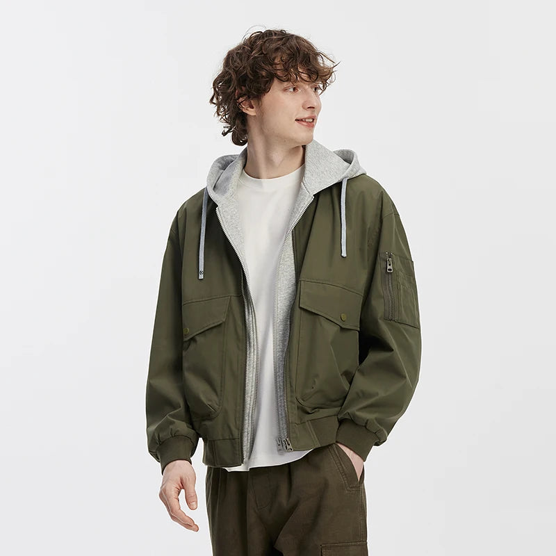 Semir Men Jacket Hooded Faux Layer Colorblock Street Casual Style Loose 2026 Autumn Outerwear Layered Trendy Daily Wear