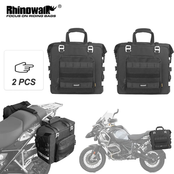 កាបូបម៉ូតូ Rhinowalk 2 ឈុត មានពីរចំហៀង កាបូបការពារទឹក ទំហំ 25 លីត្រ បញ្ចេញលឿន កាបូបសម្រាប់ដាក់លើកែបម៉ូតូ មានបន្ទះទ្រទ្រង់