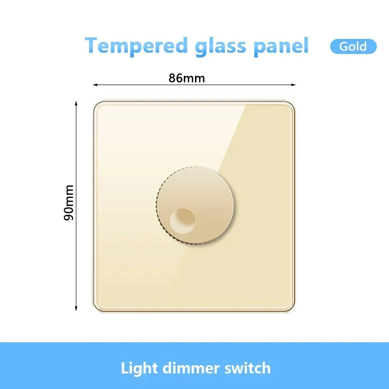 Gold UK 13A Tempered Glass USB Socket Plug,18W Type-C Fast charging Universal 3pin Dual Power Outlet,Wall 2way Light Switch