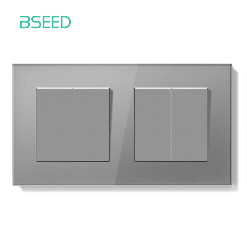 BSEED E Series Mechanical Button Switch 1/2Gang 1Way Double Light Switch Triple Toggle Switch Glass Panel Switch On Off 250V