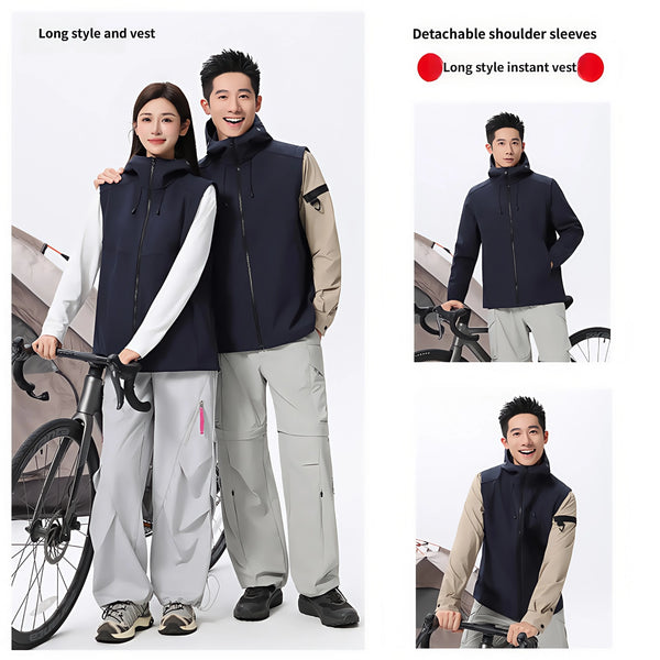 Detachable sleeves transform into a vest Two wear trench  Fleece hooded soft shell Windbreaker  warm waterproof windproof hiking
