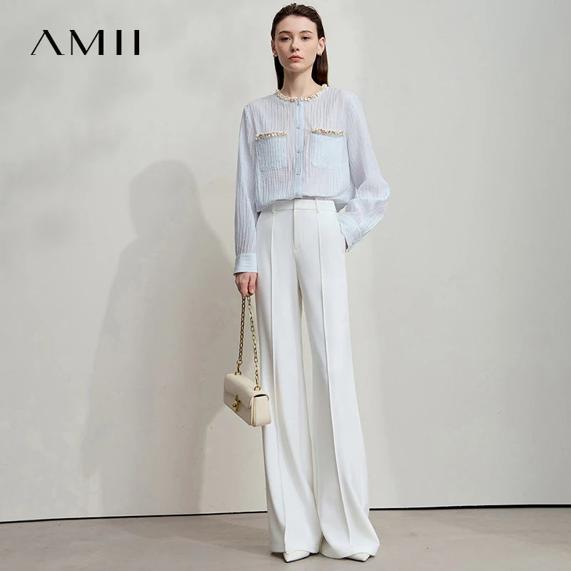 ខោ AMII Minimalist សម្រាប់នារី ពណ៌ស រដូវស្លឹកឈើជ្រុះ ឆ្នាំ២០២៦ ខោស្លីមសម ខោធម្មតា សម្រាប់នារីការិយាល័យ ខោហើម ប្រឆាំងស្នាមជ្រួញ សម្រាប់ប្រចាំថ្ងៃ 12523127
