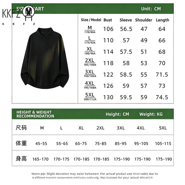 Mens Autumn Casual Polo Pullover Lapel Collar Long Sleeve Button Front Loose Silhouette Ribbed Knit Material Daily Outfit