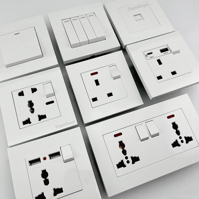 UK 13A Wall Socket with USB Type C 18W Quick Charge Power Outlet,Universal Electrical  Wall Light Switch Dual 3-pin Socket 220V