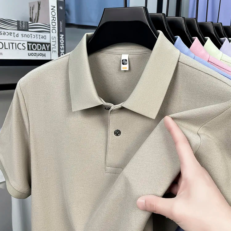 Men 100% Mercerized Cotton Polo Shirt Solid Short Sleeve Casual Business Tops Odor Resistant Premium 205g Summer