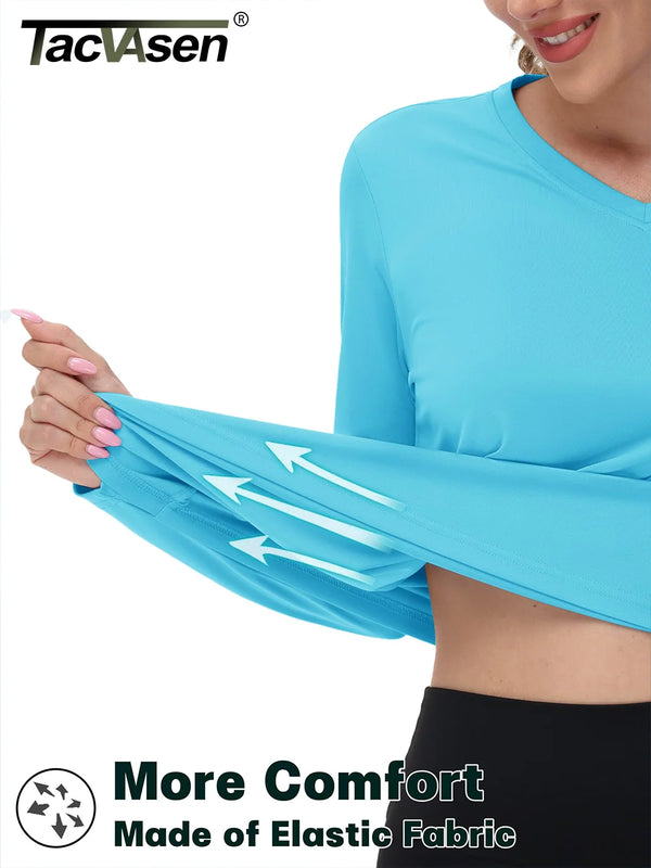 TACVASEN Summer Sun Protection Shirts UPF 50+ Womens Long Sleeve V Neck Shirts Lightweight Quick Dry Tee Shirts Outdoor Pullover