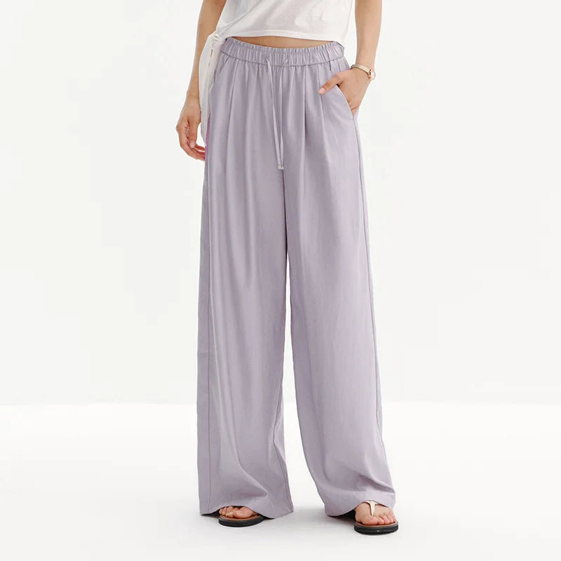 Semir Women Pants Pleated Textured Wide Leg Loose Lace Trim Summer 2026 Casual Style Draped Trousers Bottoms Wear