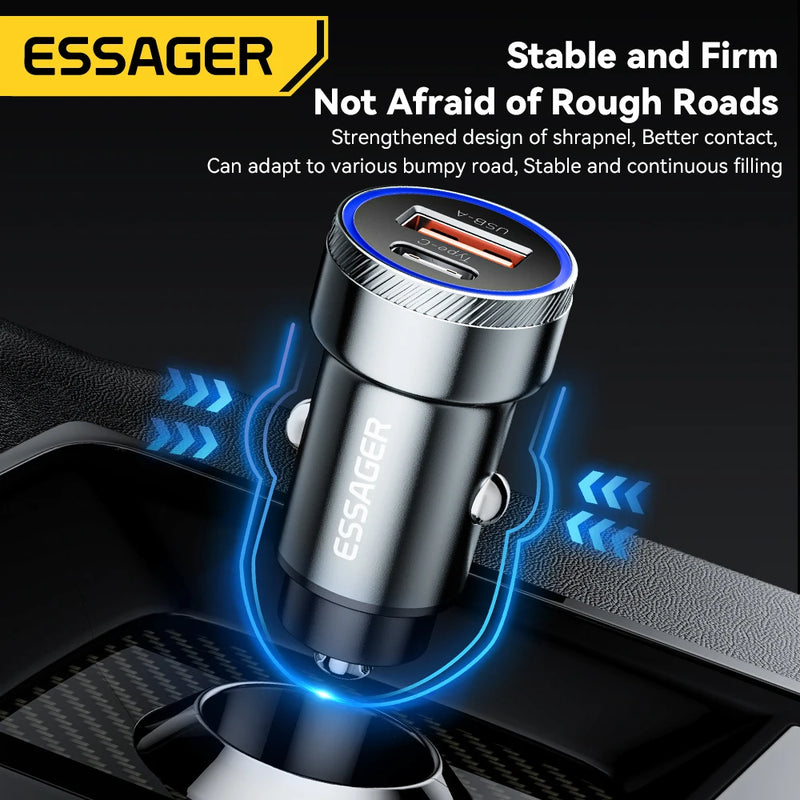 ឆ្នាំងសាករថយន្ត Essager 54W USB 5A សាកលឿន 3.0 QC PD 3.0 SCP AFC 30W USB ប្រភេទ C សាកលឿនសម្រាប់ iPhone Huawei Samsung Xiaomi