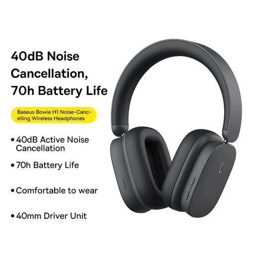 Baseus Bowie H1 Wireless Headphone 40dB Hybrid Active Noise Cancelling Earphone Bluetooth 5.2 HiFi Over the Ear Headset 70H Time