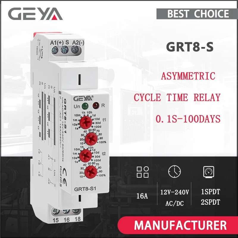 GEYA Asymmetric Cycle Time Relay SPDT 220V 16A  AC/DC12V-240V Electronic Repeat Relay
