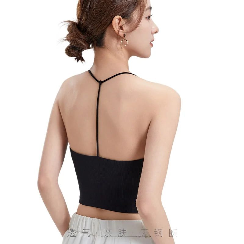 One Piece Beautiful Back Underwear Chest Pad Umbilical Sling Vest Women's Sleepwear Base Shirt Modal Female Pajamas Tops