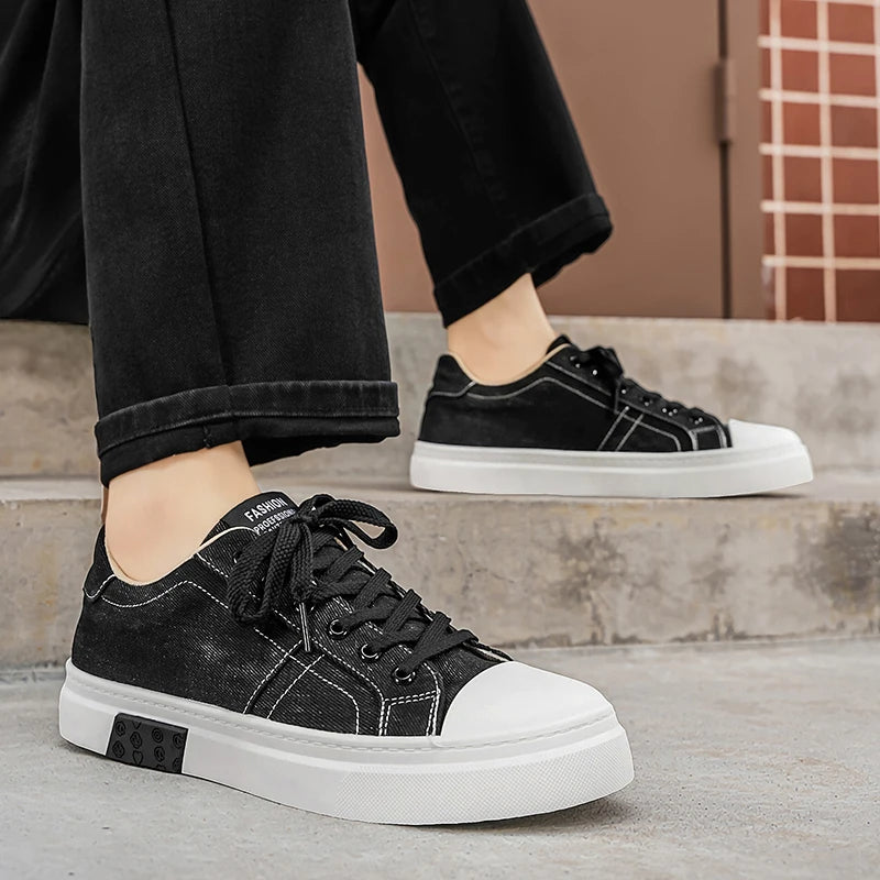 Men's casual canvas shoes four seasons breathable light soft sole comfort outdoor walking shoes fashion flat sports board shoes