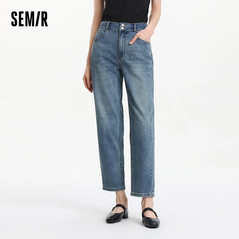 Semir Women Jeans Elastic 2026 Waist Vintage Tapered Urban Casual Everyday Style Soft Comfortable Daily Wear Trendy Versatile