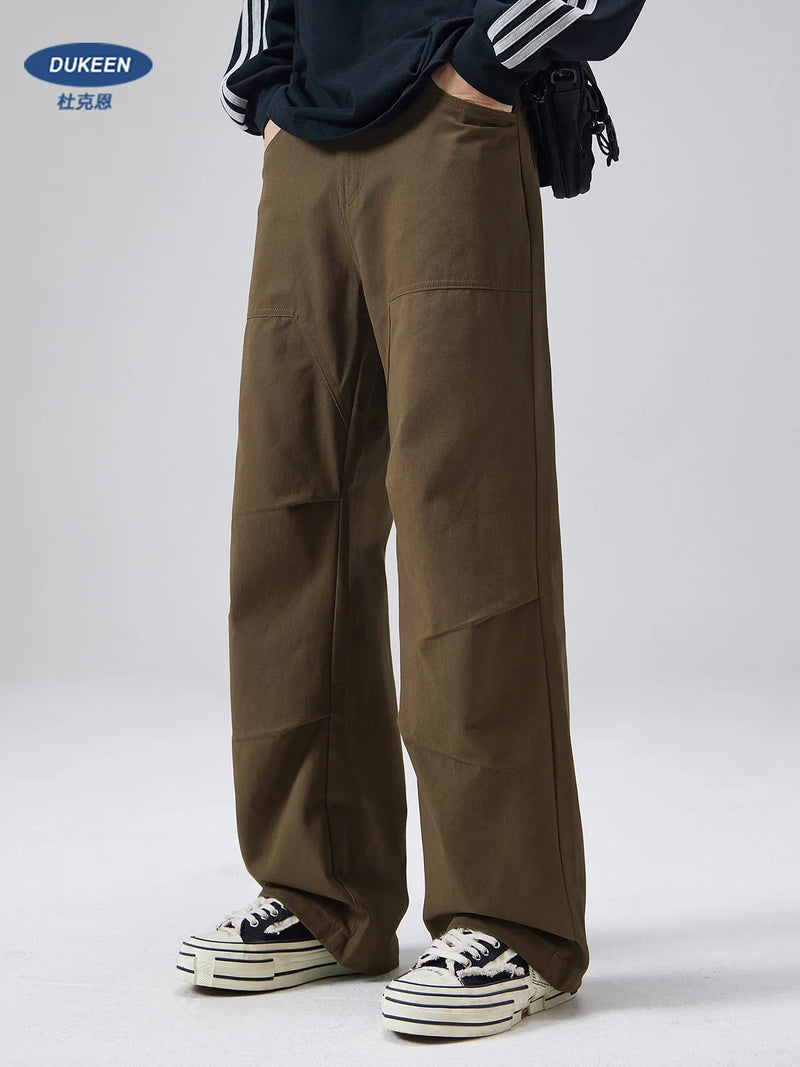 DUKEEN Men's Heavyweight 100% Cotton Cargo Pants Japanese Streetwear Loose Straight Leg Wide Leg Paratrooper Casual Pants