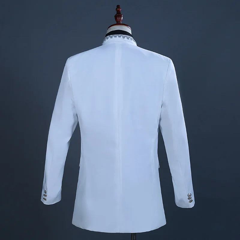 Luxurious Men's White Two-piece Set: A Vintage-style Halloween Jacket Paired with Pants, Perfect for Weddings, Parties, Cosplay.