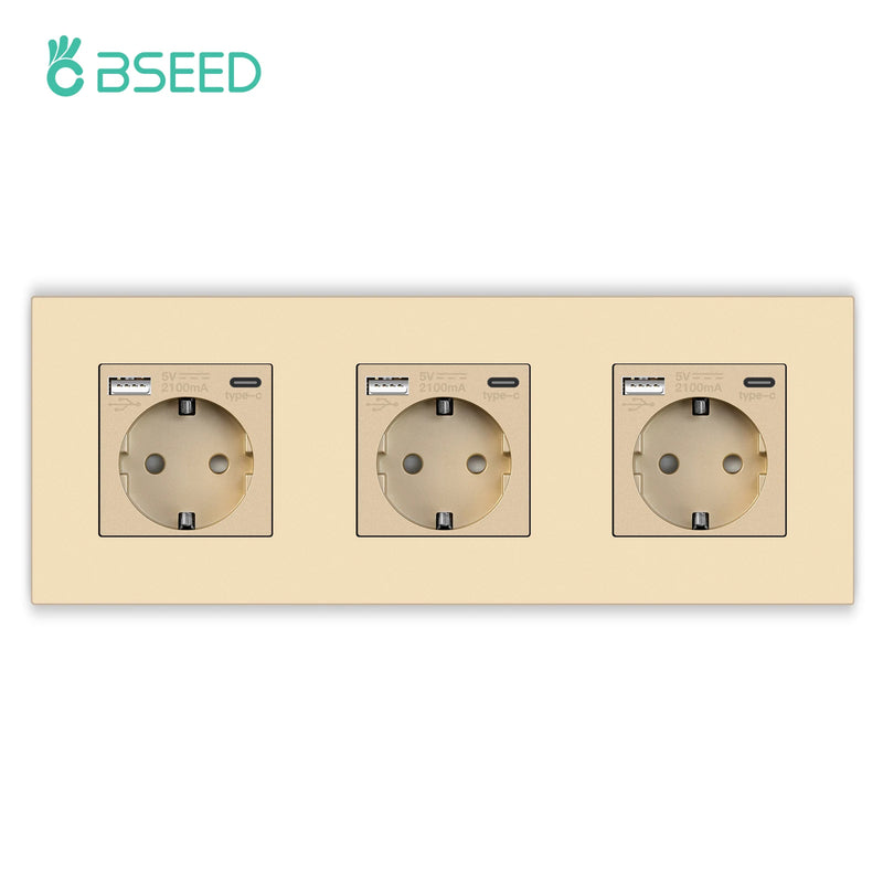 BSEED EU Single Wall Sockets Double 5V 2.1A USB Socket Phone Charge Triple Power Plugs With Plastic Panel Four Frame Outlets