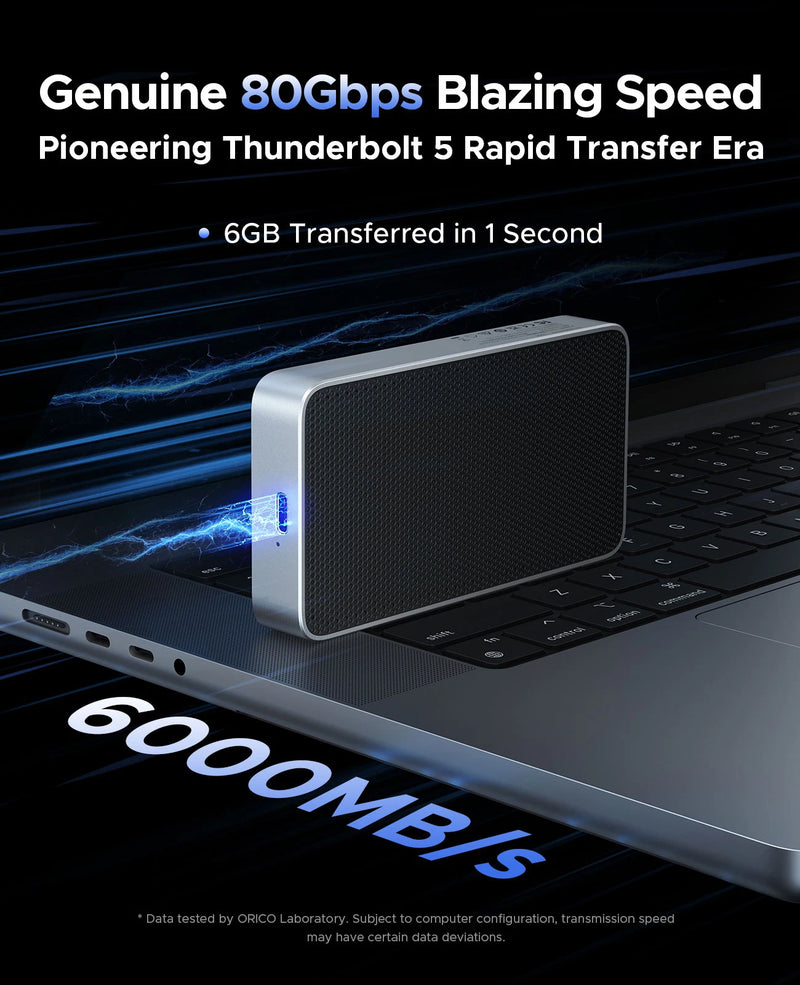 ORICO 80Gbps Thunderbolt 5-Compatible SSD Enclosure with Fan Cooling JHL9480 Chip for 80Gbps USB4 M.2 NVMe for Macbook