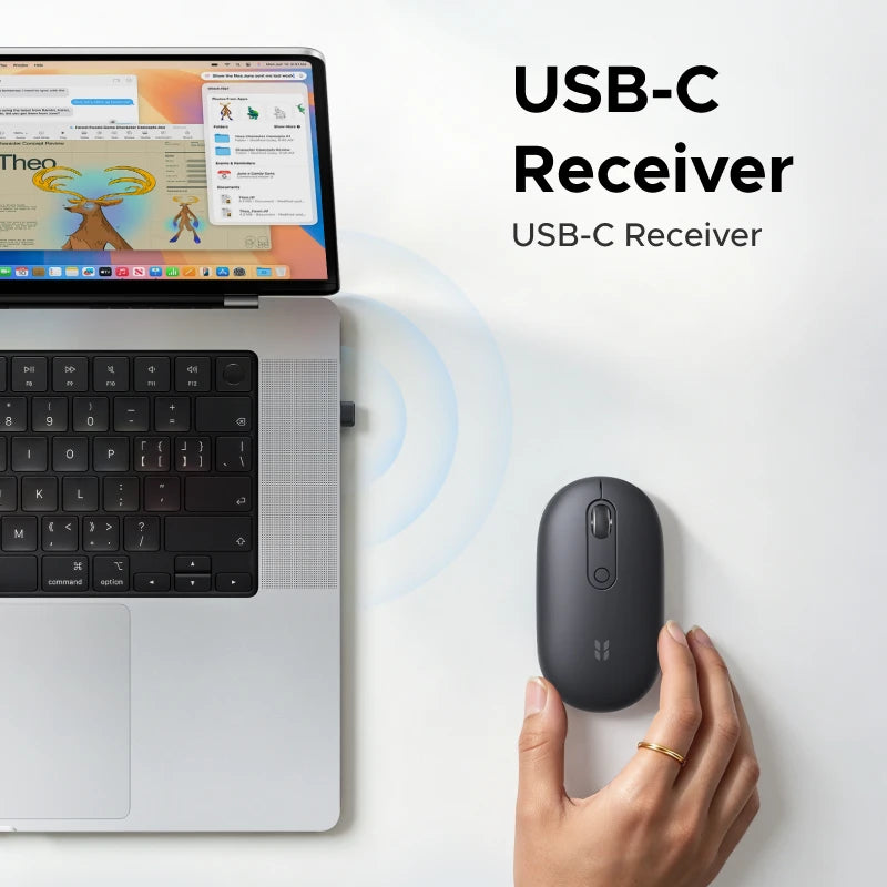 UGREEN Wireless Mouse Rechargeable Bluetooth 5.4 Ultra-thin 4000DPI 500mAh with USB-C Receiver for Apple  MacBook Mac Mini