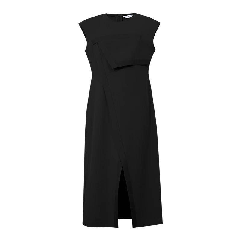 Amii Sleeveless Women's Casual Dresses 2026 Summer New O-Neck Invisible Zipper Slim Office Casual Midi Dress For Women 12652081