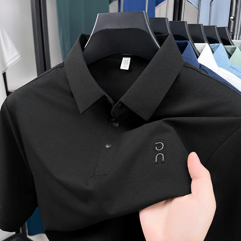 Hot Man Spring New Short-Sleeved Polo Shirt Lapel Button Non-creasing Luxury Brand T-Shirt Business Casual Trend Men's Clothing