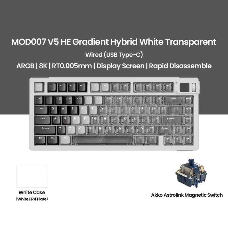 Akko MOD007 V5 HE Magnetic Keyboard with Display Screen 75% Rapid Trigger 0.005mm 8K RGB Gaming Mechanical Keyboard Aluminum CNC
