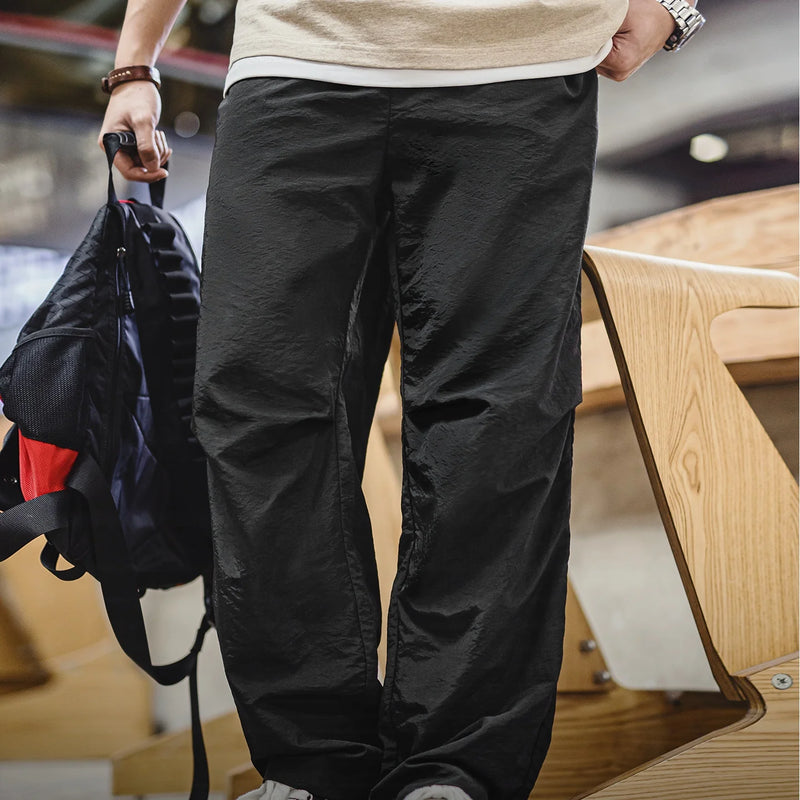 Maden Men's Outdoor Water Repellent Parachute Pants Lightweight Straight Cargo Trousers Casual Elastic Waist Trousers for Spring