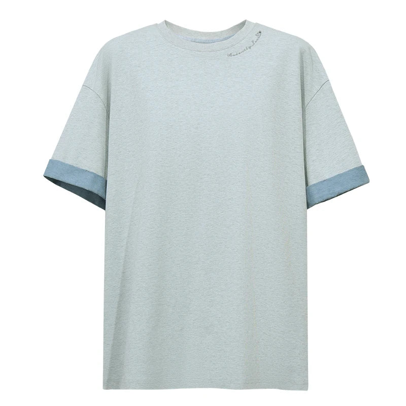 Amii Women's T-Shirt 2026 Summer New O-Neck Letter Embroidered Color Block Tee Loose Versatile Casual Women T Shirts 12642022