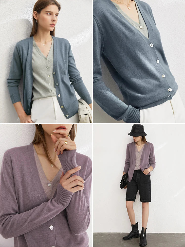 អាវក្រៅ Amii Minimalism Woolen Cardigan សម្រាប់ស្ត្រី រដូវស្លឹកឈើជ្រុះ ឆ្នាំ២០២៤ អាវក្រៅការិយាល័យថ្មី V-neck លាយបញ្ចូលគ្នាក្លែងក្លាយពីរ 12443205