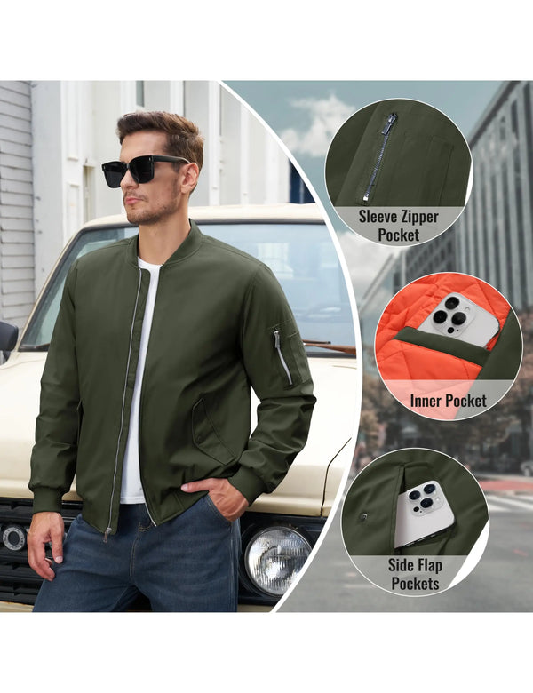TACVASEN Men's Autumn And Winter Quilted Waterproof Jacket Warm Insulated Polyester Coat with 4 Pockets for Outdoor Activities