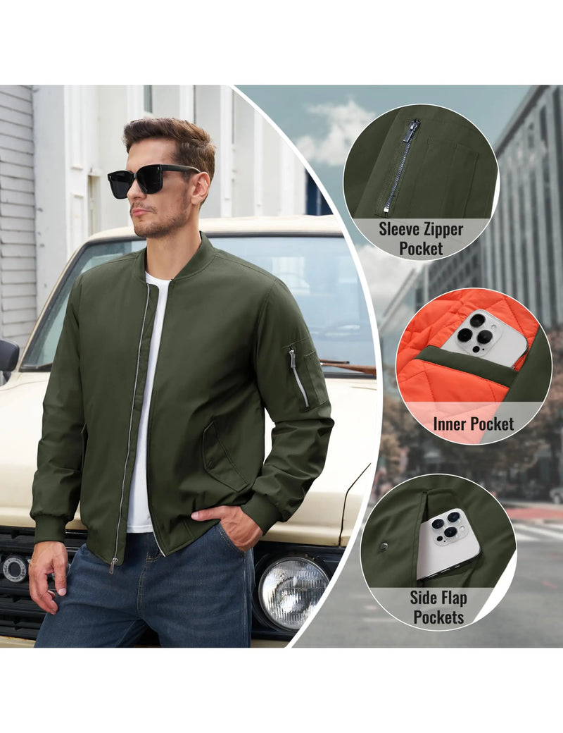 TACVASEN Men's Autumn And Winter Quilted Waterproof Jacket Warm Insulated Polyester Coat with 4 Pockets for Outdoor Activities