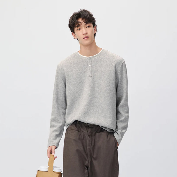 អាវយឺតប៉ាក់ Semir បុរស Waffle ប៉ាក់ជាស្រទាប់ៗ រូបរាងពាក់កណ្តាល Placket ឆ្នាំ 2026 សម្លៀកបំពាក់ប្រចាំថ្ងៃរដូវរងាថ្មី រចនាប័ទ្មទីក្រុង ធម្មតា អាកាសធាតុត្រជាក់ ស្រទាប់ៗ