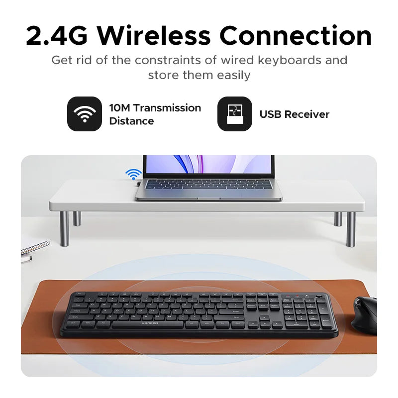 RU Sale UGREEN 2.4G Wireless Keyboard 104 Keys Ultra-Slim US RU Layout Wireless Keyboard Black for PC Laptop Desktop
