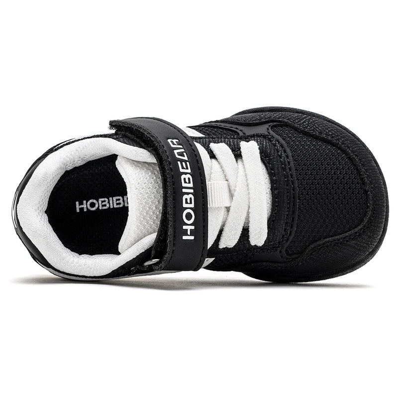 HOBIBEAR Toddler Kids Wide Width Sneakers Hook-Loop Walking Shoes Minimalist Artificial Leather Mesh Patchwork Sneaker