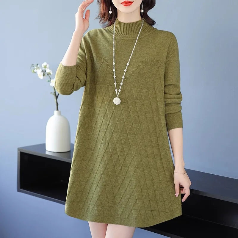 Winter Jerseys For Women New Loose Big Size Mother Pullover Sweater Knitwear Woolen Short Dress Female Jumper Pulls Clothes