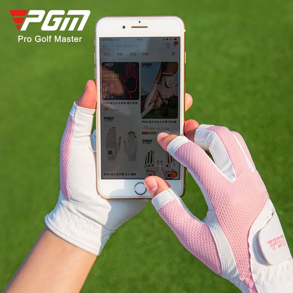 PGM 1 Pair Women's Open Finger Golf Gloves Breathable Mesh PU Sunscreen Finger Cover Left and Right Hand ST032