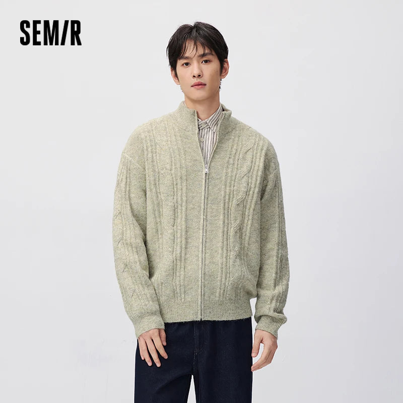 Semir Men Knit Cardigan Vintage Style Cable Knit Loose Fit Stand Collar 2026 New Winter Daily Wear Urban Casual Style